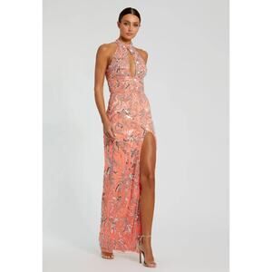 Mac Duggal Pink Embellished High Neck Gown with Slit NWT size 2